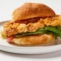 Fried Chicken Sandwich · Red curry mayo & pickled onions