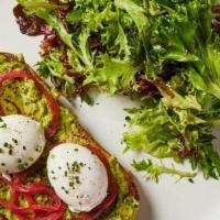 Avocado Toast · Pickled onions, poached egg, Calabrian chili & poppy seeds