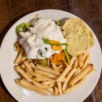Clifton Burger  · With Melted Fresh Mozzarella and Sautéed Peppers and Onions