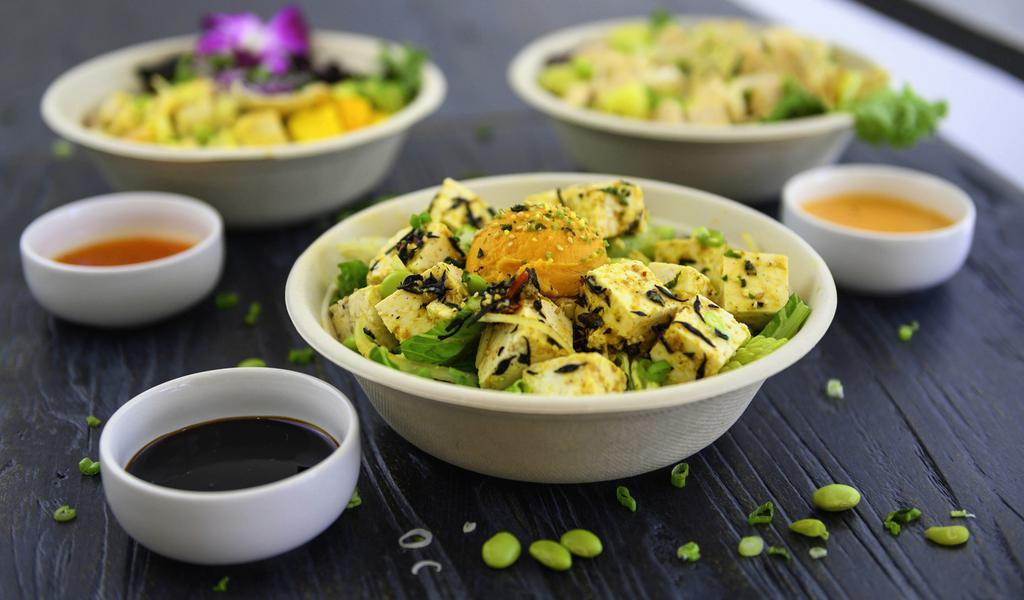 Vegetarian/Vegan Bowl · Allow to Choose One Or Two Different Bases Base Choices: White Rice, Organic Purple Rice, Quinoa, Organic Romaine Lettuce, Spring Mix Salad, or Kale Noodle.