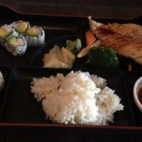 Teriyaki Bento Box Lunch · Your choice of tofu, chicken, beef, shrimp or salmon. Served with miso soup, a salad, shumai...