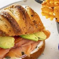 The New Yorker · Cured Salmon, Avocado, Fresh Tomatoes, Organic Red Onions, Capers and Cream Cheese.