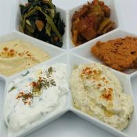 Mixed Appetizer Platter · Hummus/Cacik/Labne/Babaganoush
Eggplant with Tomato Sauce/Pickles