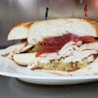 The Gobbler · Turkey, stuffing, cranberry sauce, on French bread served with a side of turkey gravy.