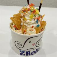 Birthday Cake · Cake Batter ice cream mixed with sprinkles and topped with waffle pieces, whipped cream, fru...