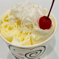  Piña Colada  · Pina Colada Base. Mixed with pineapple. Topped with lychee jelly, coconut flakes and marasch...