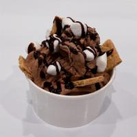 Give Me S'More · Chocolate ice cream blend w/ cinnamon toasted crunch topped w/ Graham Cracker, mini marshmal...