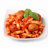 Pomodoro W Meatballs · House made organic Pomodoro pasta sauce, Gluten free Pork and Beef meatballs and fresh basil...