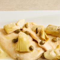 Chicken Piccata Entrée · Sautéed Chicken, Capers & Artichokes in a White Wine, Lemon & Butter Sauce with Your Choice ...
