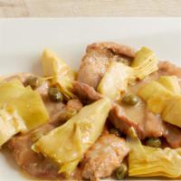 Veal Piccata Entrée · Sautéed Veal, Capers & Artichokes in a White Wine, Lemon & Butter Sauce with Your Choice of ...