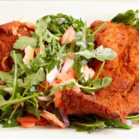 Veal Milanese Entrée · Fried Veal Cutlets Over an Arugula Salad with Tomatoes, Red Onion & Parmesan Cheese. Served ...