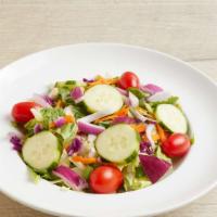 Garden Salad · Mixed Greens, Tomatoes, Cucumber & Red Onions. Served with a Side of House Vinaigrette.