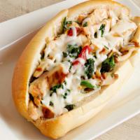 Grilled Chicken Toscano Hero · Grilled Chicken, Broccoli Rabe, Roasted Red Peppers & Mozzarella Cheese.