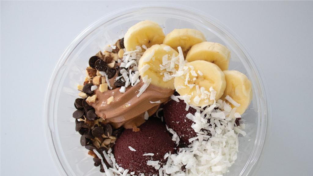 Cacao Bowl  · Acai paired with chocolate froyo, almonds, banana, dark chocolate chips, and shredded coconut
