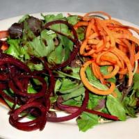 Lr House Salad · mixed greens, tomatoes, carrots, beets, Italian vinaigrette.