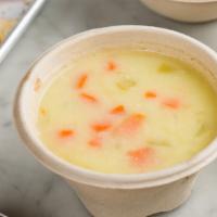 Avgolemono Soup · Classic Greek chicken soup w/ rice, lemon and egg.