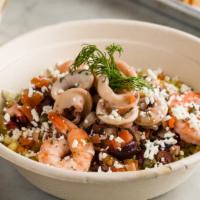 Greek Seafood Couscous · MARINATED SEAFOOD (OCTAPUS/KALAMARI/SHRIMP) IN TOMATOE SAUCE WITH OLIVES, CAPERS AND DILL OV...