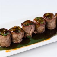 Beef Negimaki · Beef rolled scallion, teriyaki sauce.