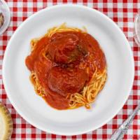 Spaghetti & Meatballs (2) · Our fresh traditional egg spaghetti served with marinara sauce and two meatballs (100% groun...