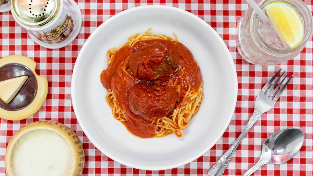 Spaghetti & Meatballs (2) · Our fresh traditional egg spaghetti served with marinara sauce and two meatballs (100% ground beef)