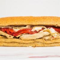 Chicken Delight · Grilled chicken, fresh mozzarella, roasted red peppers on a grilled hero.