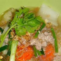 Chicken Woonsen Soup /  ต้มจืดวุ้นเส้น · Clear soup with minced chicken and glass noodles.