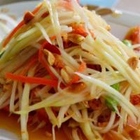 Papaya Salad (Contains Dried Shrimp)  / ส้มตำไทย · Thai papaya salad aka Som Tum Thai with DRIED SHRIMP, PEANUTS, palm sugar, chili, garlic, st...