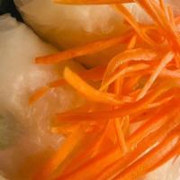 Lao Fresh Rolls · Soft rice paper with vermicelli rice noodles, shrimp, scallion - cilantro mixed, lettuce. Se...