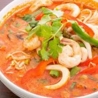 Tom Yum Pho · Hot and sour lemongrass broth soup with rice noodle, lime leaves, bean sprout, mushroom, nap...