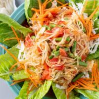 Som Tum (Lao Papaya Salad) · Shredded green papaya with tomatoes, lime, garlic, chili peppers with special homemade Lao s...