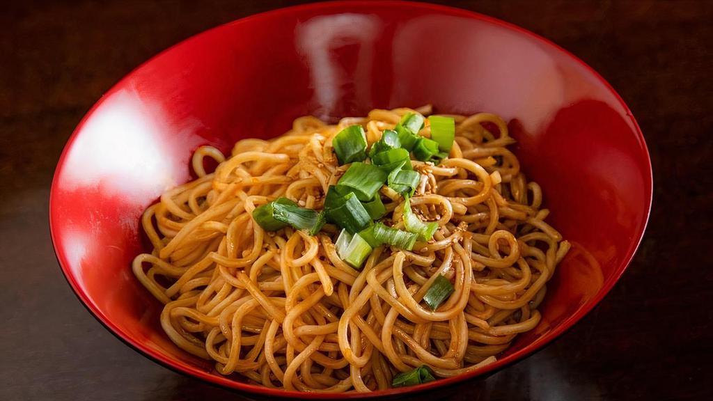 Cold Noodle W/ Chili Oil' · Spicy. Cold flour noodle mixed with chili oil and sesame paste, topped with sesame seeds and scallions.