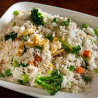 Fried Rice Gf' · Seasoned & stir-fried rice with peas, carrots, and onions. Not spicy. . (Egg option just egg...