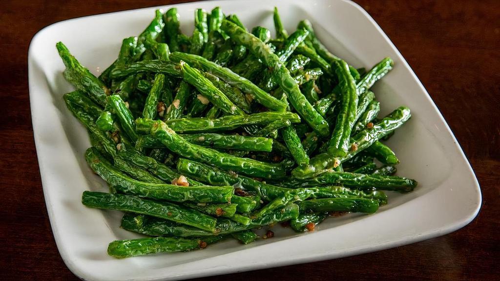 String Beans Gf' · String beans stir-fried with garlic, ginger & preserved vegetable. No Spice.