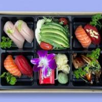 Omakase Box · You can choose 8 pcs of fresh Nigiri sushi.. it comes with choice of Salad