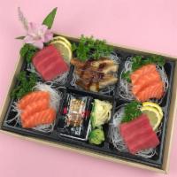 Dream Of Grand Blue (Sashimi) · 15 pieces of fresh Sashimi (Raw fish). You can choose 5 sets of your favorite Sashimi (raw f...