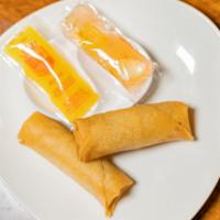 Vegetable Spring Rolls · Two fried vegetable rolls, served with duck sauce and spicy mustard. V