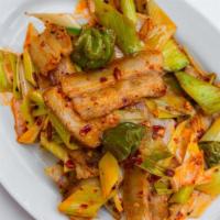 Double Cooked Sliced Pork Belly 四川回锅肉 · W. Chili leeks. Hot and spicy.【推荐】