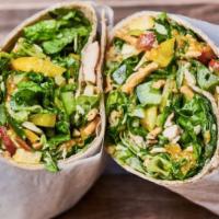 Crispy Asian Chicken Wrap · Romain lettuce, grilled chicken, almonds, manderin orange, bell. peppers, Chinese noodles wi...
