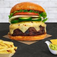 Jalapeno Junction Burger · American beef patty topped with melted cheese, jalapenos, lettuce, tomato, onion, and pickle...