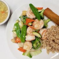 Shrimp W. Mixed Vegetable · With white rice.