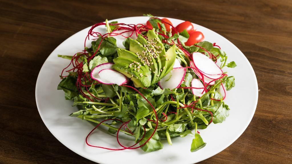 Watercress Salad · Avocado, beets, tomato with sesame dressing.