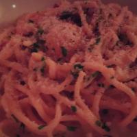 Spaghetti Carbonara · Spaghetti alla Chitarra, Pancetta, Sweet Onions, Parmigiano-Reggiano 24 Months, Organic Egg ...