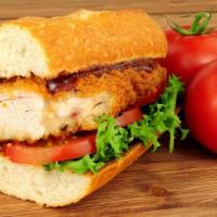 Breaded Chicken Sandwich · Breaded chicken, fresh lettuce, juicy tomato and mayo on sliced bread or roll.