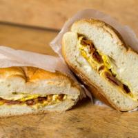 Bacon, Egg And Cheese Bagel · Choice of bagel with bacon, 2 scrambled eggs, and cheese.