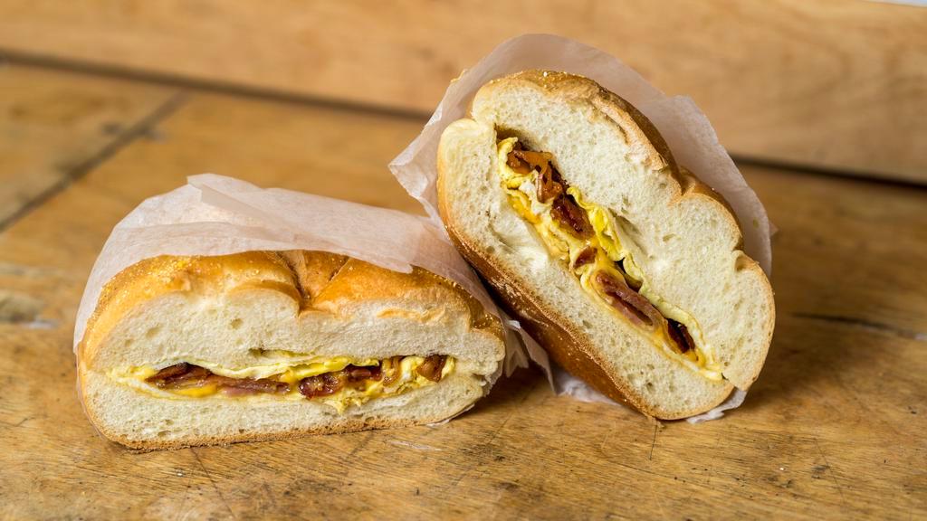 Bacon, Egg And Cheese Bagel · Choice of bagel with bacon, 2 scrambled eggs, and cheese.