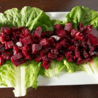 Beet Salad · chilled cooked beets and raw onions, lightly pickled in oil and vinegar, with Ethiopian spic...