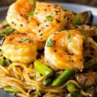 Shrimp Udon · Sauteed noodles with shrimp.