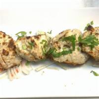 Chicken Malai Kebab · Chicken marinated in cream cheese and spices grilled in a clay oven.