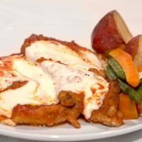 Chicken Parmigiana · Top menu items. Boneless breaded cutlet pan-fried, baked in our homemade marinara sauce and ...