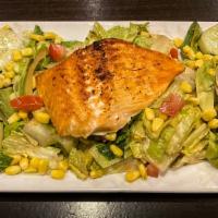 Salmon · Grilled salmon, romaine, corn, cucumbers, tomatoes and avocados
paired with our house-made b...
